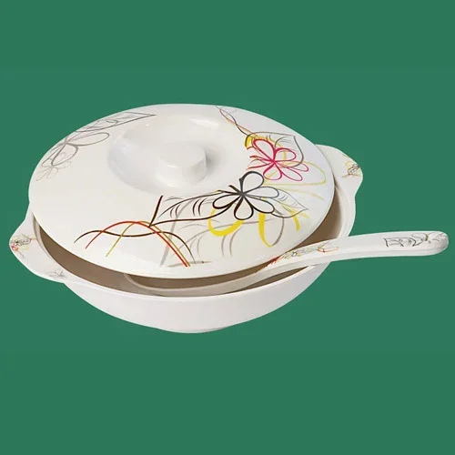 Melamine White Bowl With Spoon And Base Cover